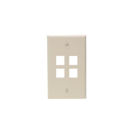 Leviton 4-Port Wallplate Unloaded, 1-Gang Used W/Snap-In Modules 41080-4IP